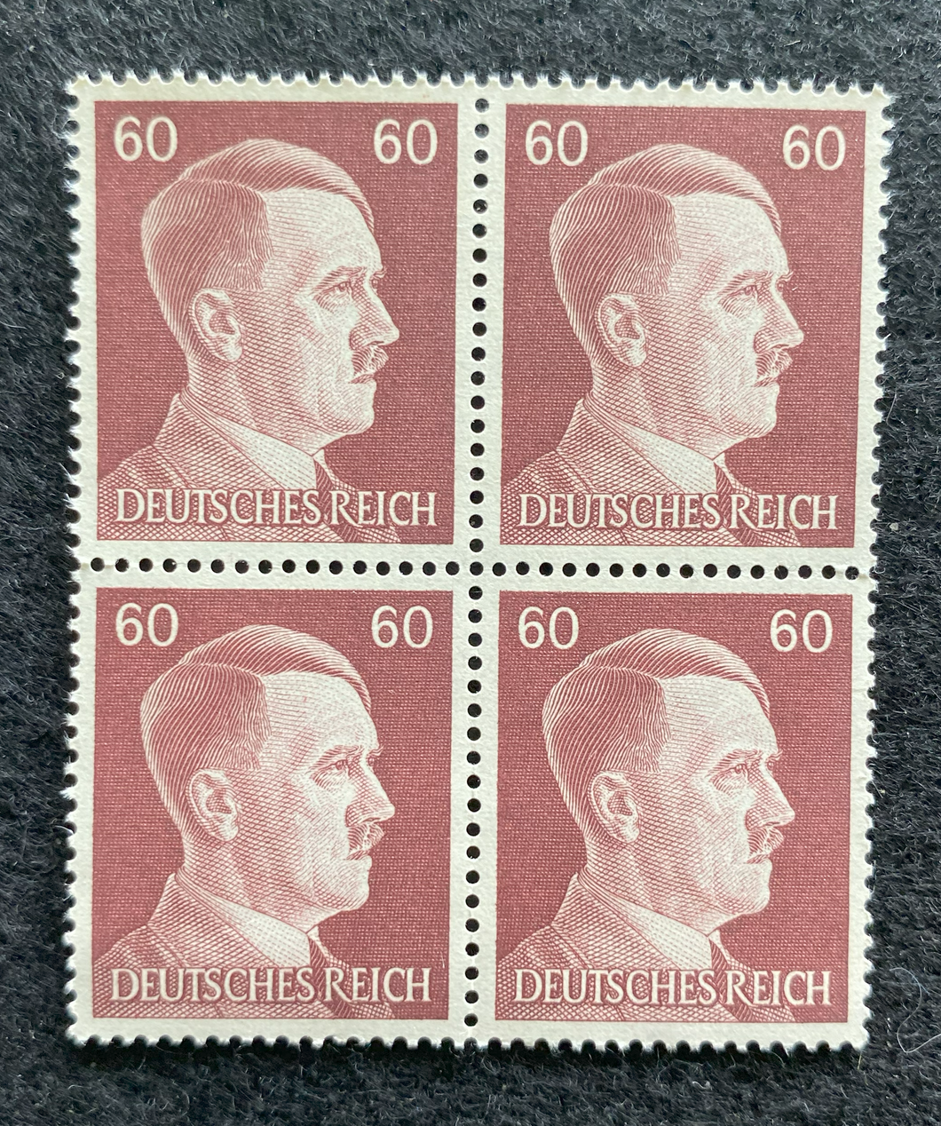 Antique WWII Unused German Nazi Third Reich Hitler 4 X 60 Rp Stamps Block MNH - Collectors Couch