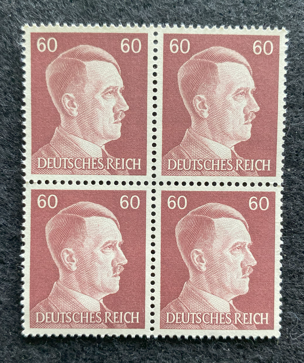 Antique WWII Unused German Nazi Third Reich Hitler 4 X 60 Rp Stamps Block MNH