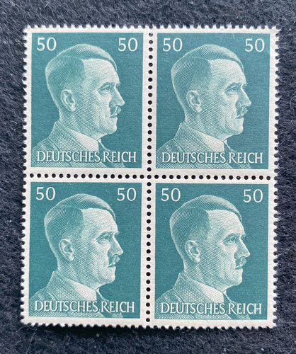 Antique WWII Unused German Nazi Third Reich Hitler 4 X 50 Rp Stamps Block MNH - Collectors Couch