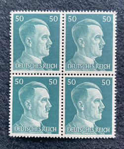 Antique WWII Unused German Nazi Third Reich Hitler 4 X 50 Rp Stamps Block MNH - Collectors Couch