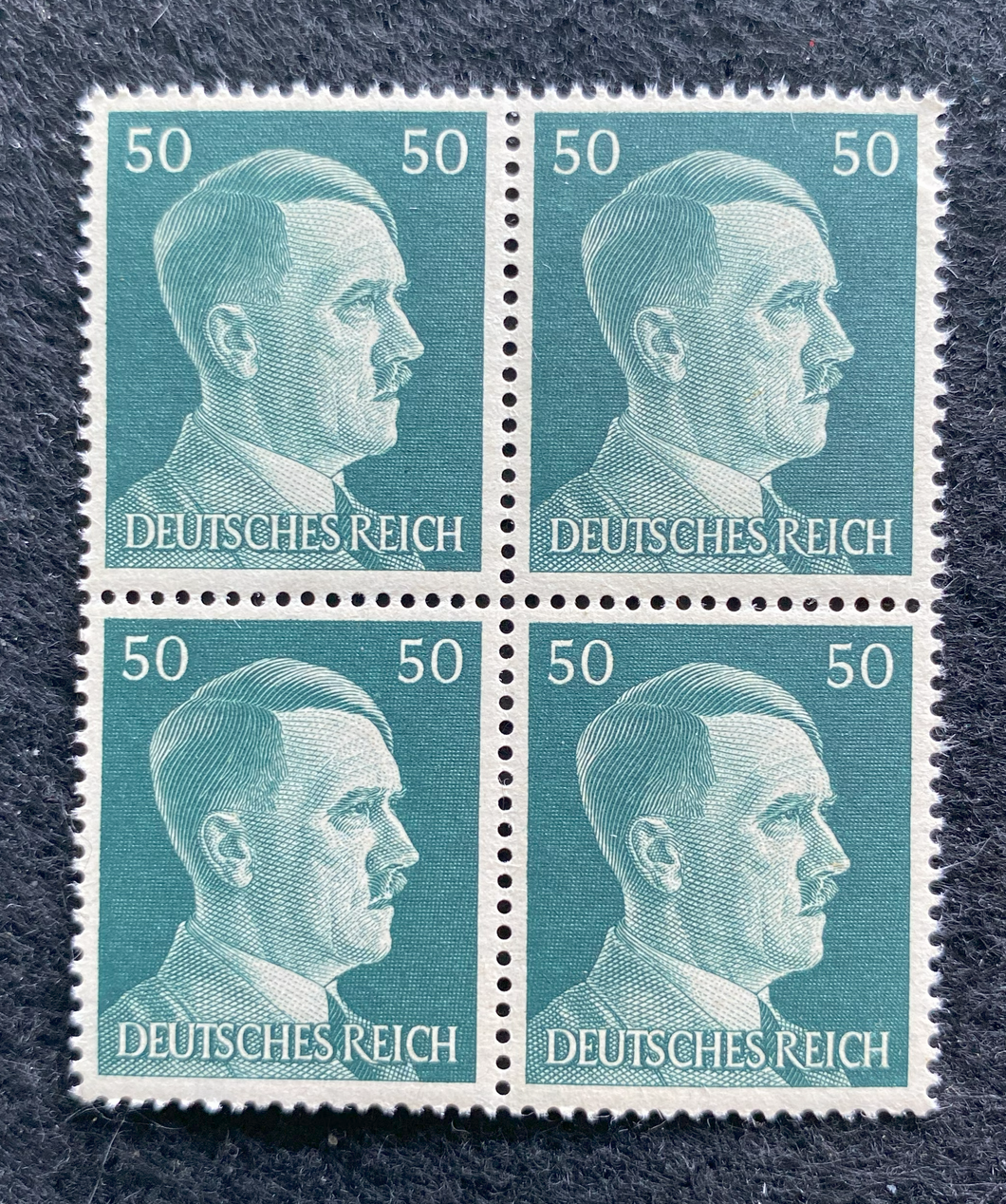 Antique WWII Unused German Nazi Third Reich Hitler 4 X 50 Rp Stamps Block MNH - Collectors Couch