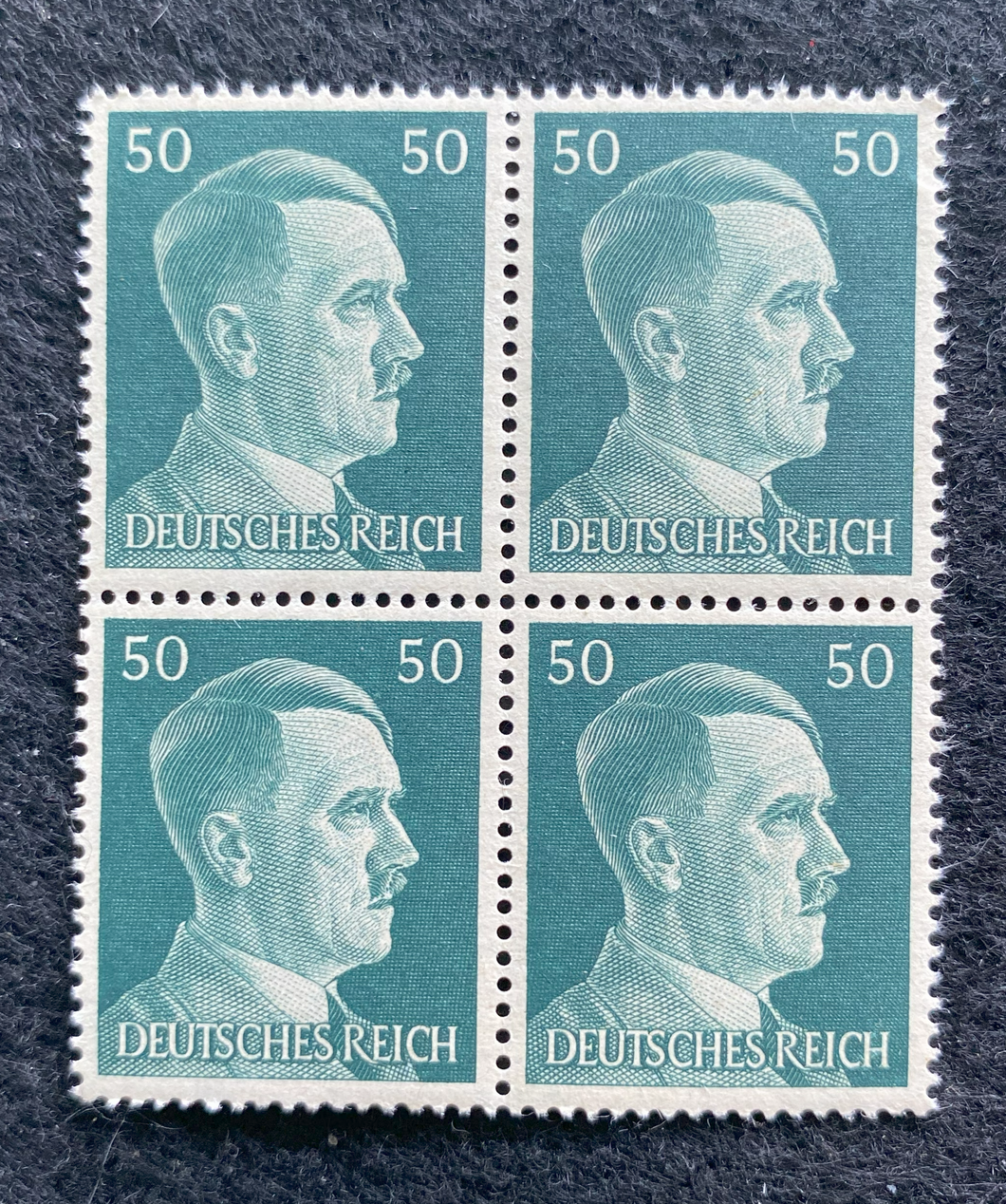 Antique WWII Unused German Nazi Third Reich Hitler 4 X 50 Rp Stamps Block MNH