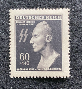 Antique WWII Unused German Nazi Third Reich Reinhard Heydrich Death Mask Stamp MNH 1943