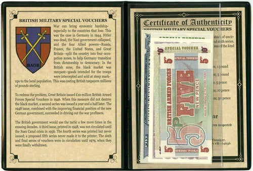 British Military FIVE Banknotes Set UNC COA & History & Album Included