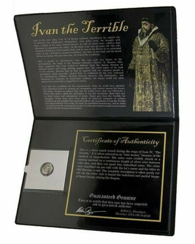 1533-1584 A.D. Russia Ivan IV The Terrible SILVER Kopek Coin SOA & Album Incl. - Collectors Couch