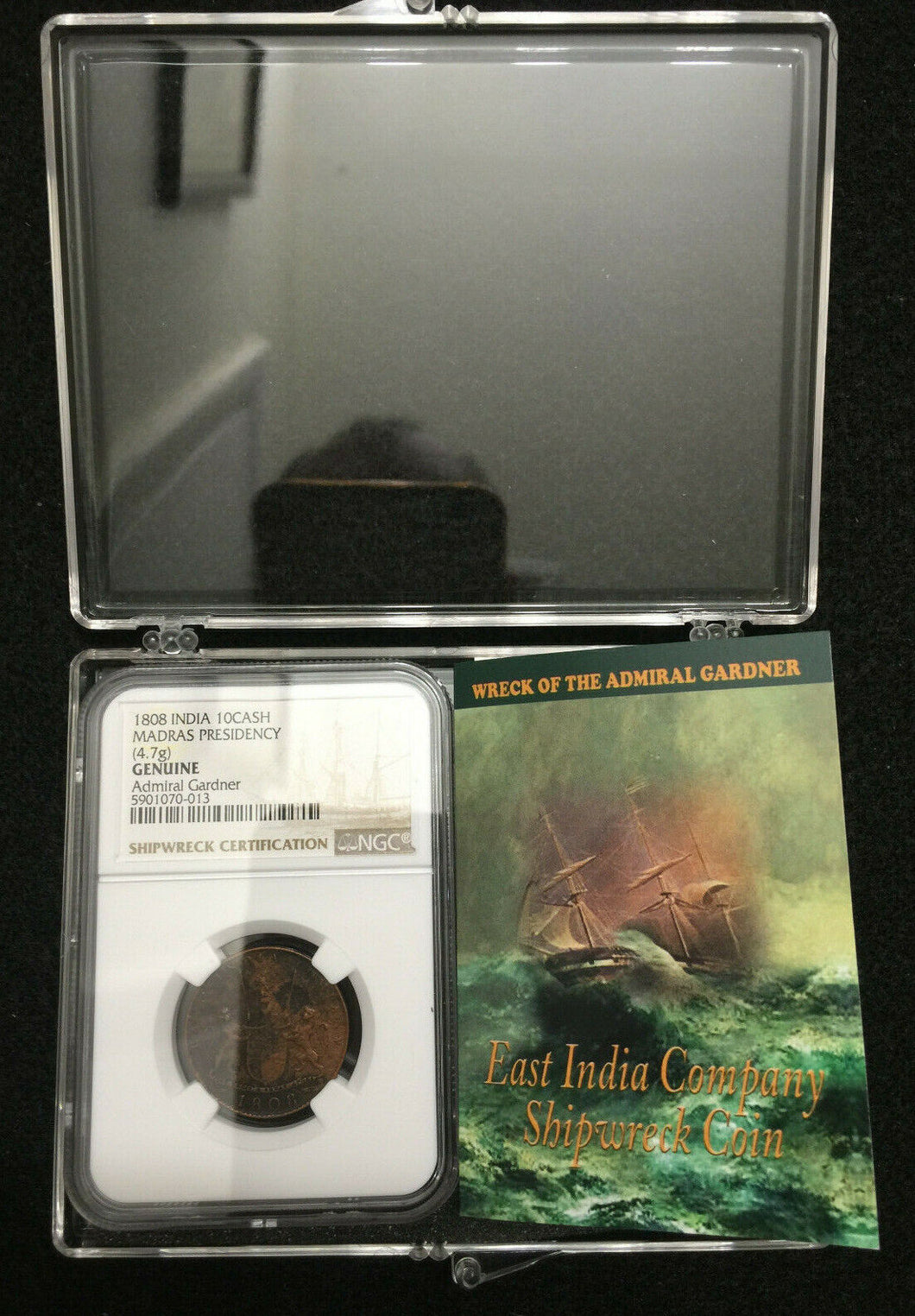 1808 Gardner Shipwreck East India Co.10 CASH Coin NGC Certified Case & History