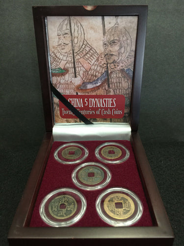 China 5 Dynasties Twenty Centuries of Cash Coins COA & History & Diplay Box Inc