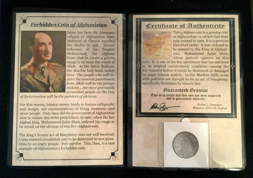 Forbidden Coin of AFGHANISTAN 5 Afghanis 1961 - COA & History & Album Included