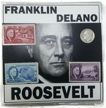 Load image into Gallery viewer, Franklin D. Roosevelt Silver Dime &amp; Three Stamps &amp; COA With History &amp; Mini Album