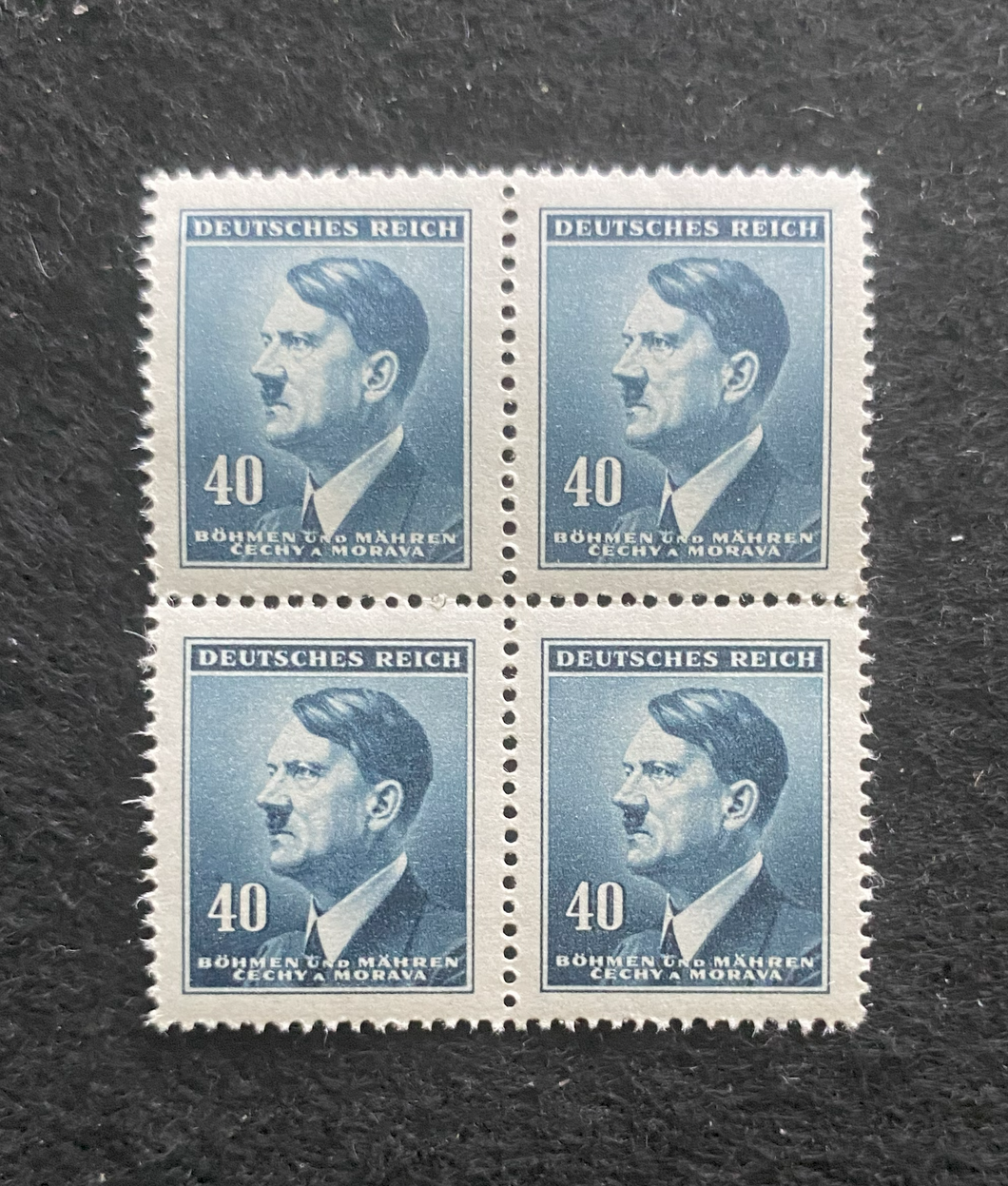 Antique WWII Unused German Nazi Third Reich Hitler 4 X 40 Rp Stamps Block MNH