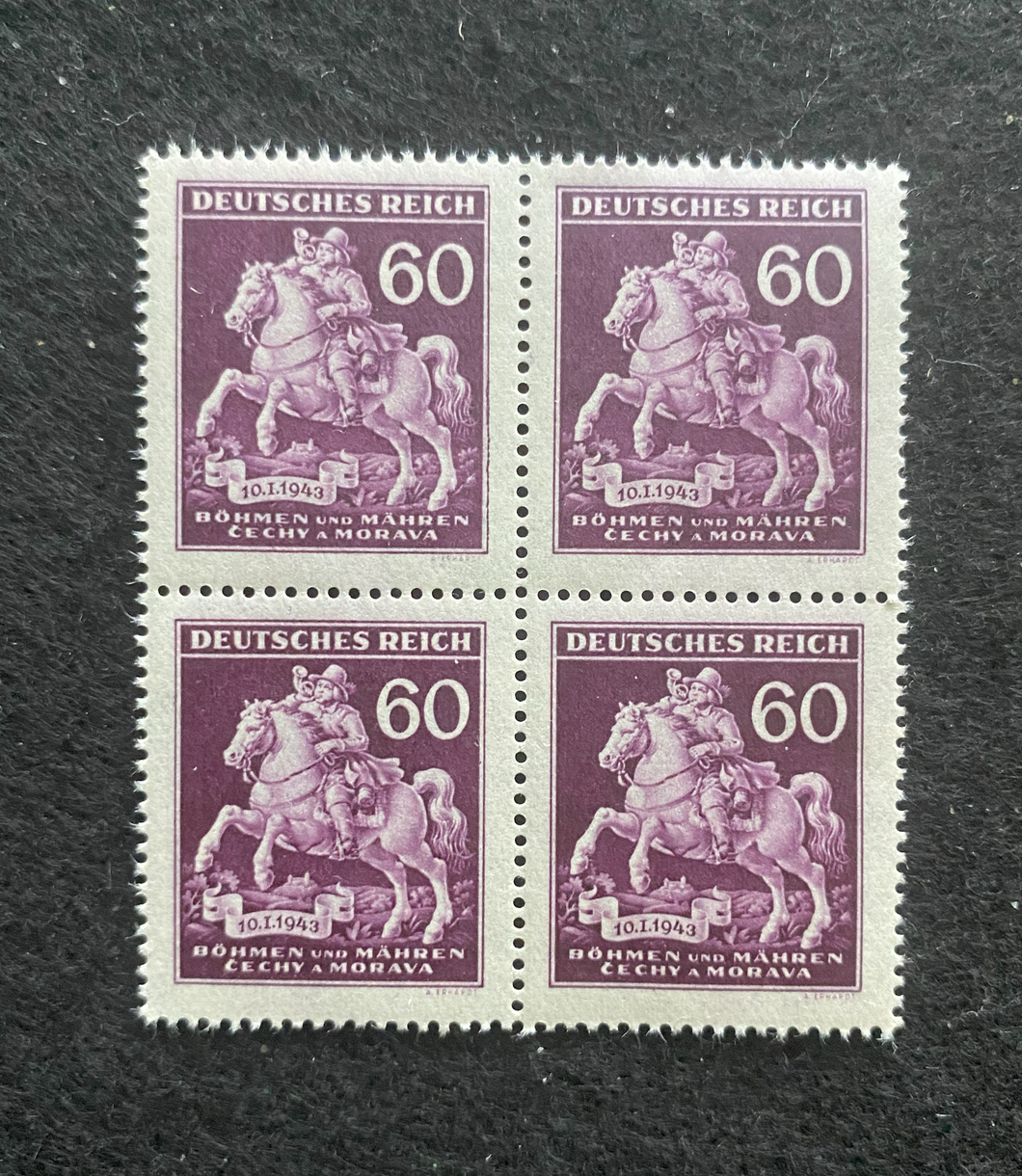 Rare Old Antique Authentic WWII Unused German Nazi Stamp 60 Rp Block Of 4 MNH - Collectors Couch