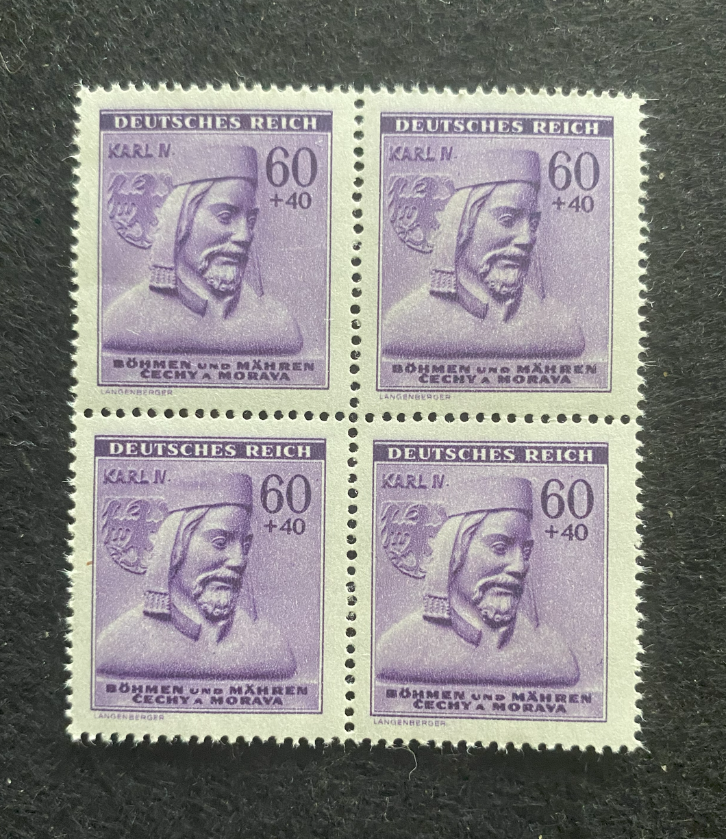 Rare Old Antique Authentic WWII Unused German Nazi Stamp MNH 60K Block Of 4