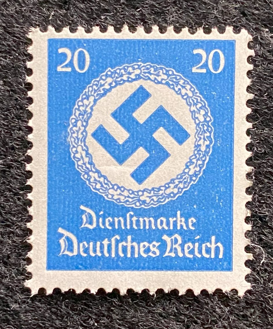 Antique WWII German Nazi Third Reich 20 Rp Stamp with SWASTIKA MNH