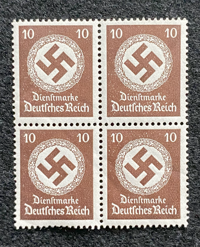 Antique WWII German Nazi Third Reich 10 Rp Stamp with SWASTIKA MNH Block of 4 - Collectors Couch