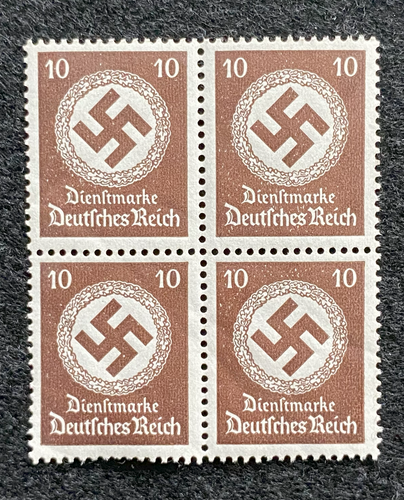 Antique WWII German Nazi Third Reich 10 Rp Stamp with SWASTIKA MNH Block of 4