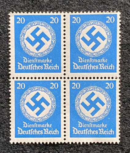Antique WWII German Nazi Third Reich 20 Rp Stamp with SWASTIKA MNH Block of 4 - Collectors Couch