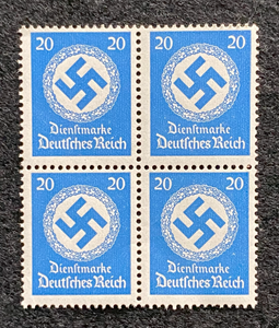 Antique WWII German Nazi Third Reich 20 Rp Stamp with SWASTIKA MNH Block of 4