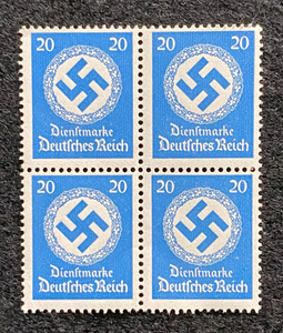 Antique WWII German Nazi Third Reich 20 Rp Stamp with SWASTIKA MNH Block of 4 - Collectors Couch