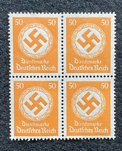 Antique WWII German Nazi Third Reich 50 Rp Stamp with SWASTIKA MNH Block of 4