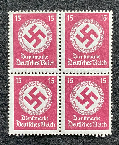 Antique WWII German Nazi Third Reich 15 Rp Stamp with SWASTIKA MNH Block of 4 - Collectors Couch