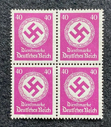 Antique WWII German Nazi Third Reich 40 Rp Stamp with SWASTIKA MNH Block of 4