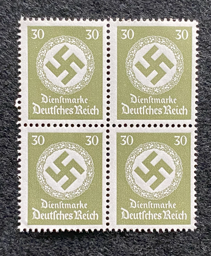 Antique WWII German Nazi Third Reich 30 Rp Stamp with SWASTIKA MNH Block of 4 - Collectors Couch