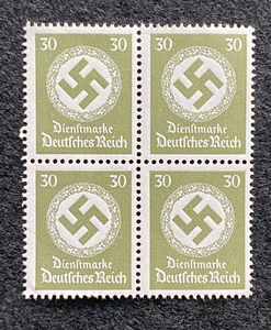 Antique WWII German Nazi Third Reich 30 Rp Stamp with SWASTIKA MNH Block of 4