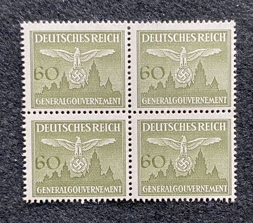 Antique German Nazi Third Reich 60GR Stamp Of Occupied Poland WWII 1940 Issue Block Of 4 - Collectors Couch