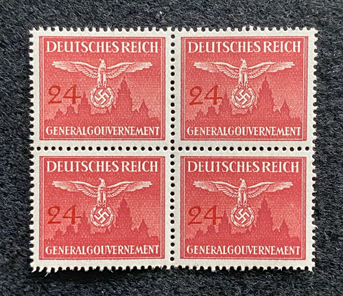 Antique German Nazi Third Reich 60GR Stamp Of Occupied Poland WWII 1940 Issue Block Of 4 - Collectors Couch