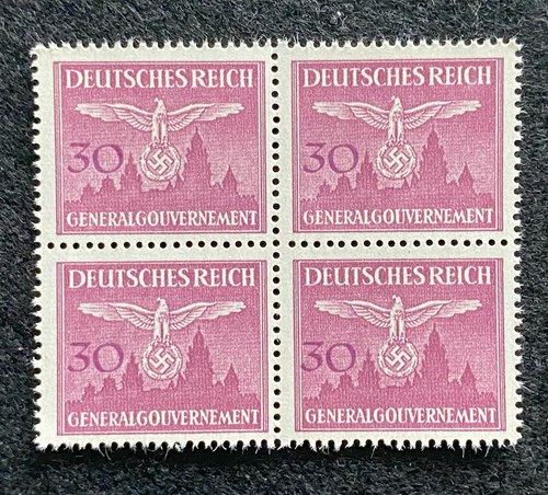 Antique German Nazi Third Reich 30GR Stamp Of Occupied Poland WWII 1940 Issue Block Of 4 - Collectors Couch
