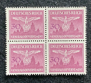 Antique German Nazi Third Reich 30GR Stamp Of Occupied Poland WWII 1940 Issue Block Of 4