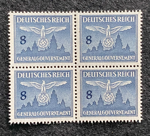 Antique German Nazi Third Reich 60GR Stamp Of Occupied Poland WWII 1940 Issue Block Of 4