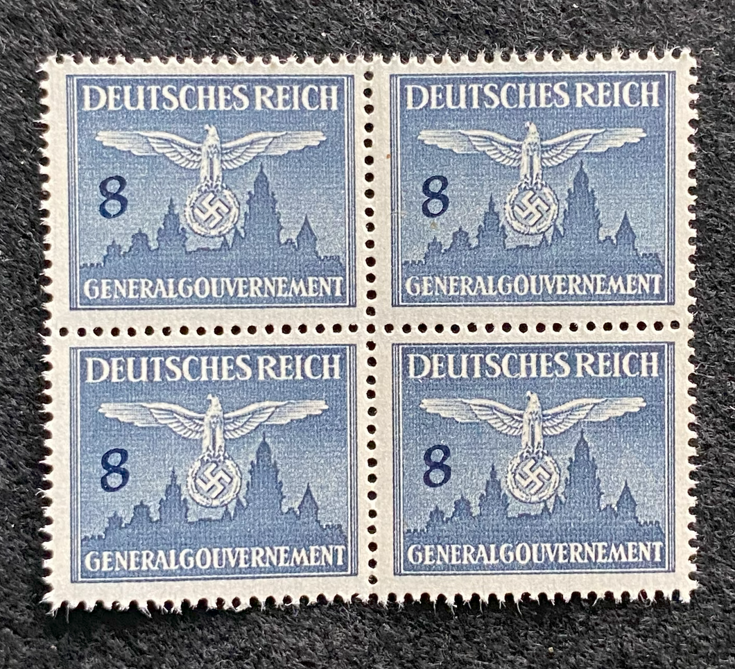 Antique German Nazi Third Reich 60GR Stamp Of Occupied Poland WWII 1940 Issue Block Of 4 - Collectors Couch