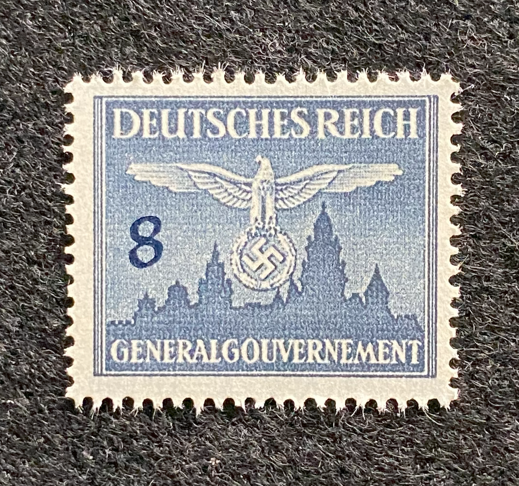 Antique German Nazi Third Reich 8GR Stamp Of Occupied Poland WWII 1940 Issue - Collectors Couch