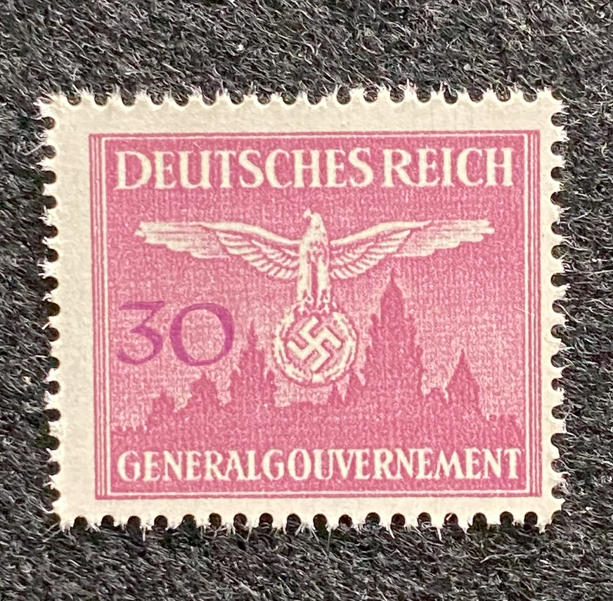 Antique German Nazi Third Reich 30GR Stamp Of Occupied Poland WWII 1940 Issue