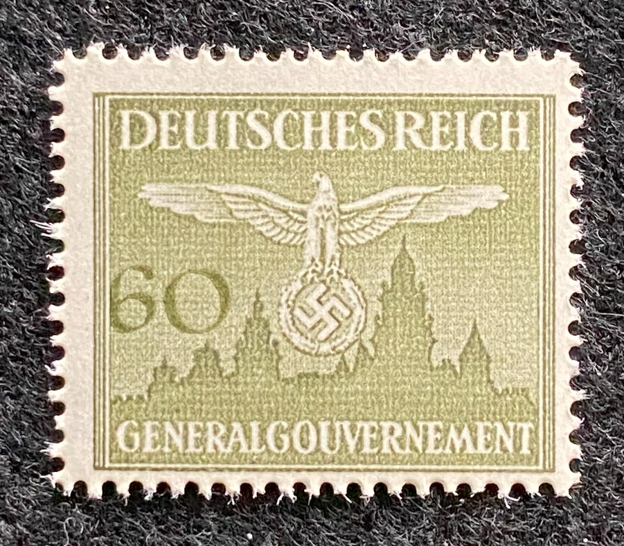 Antique German Nazi Third Reich 60GR Stamp Of Occupied Poland WWII 1940 Issue