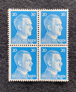 Antique WWII Unused German Nazi Third Reich Hitler 4 X 20 Rp Stamps Block MNH