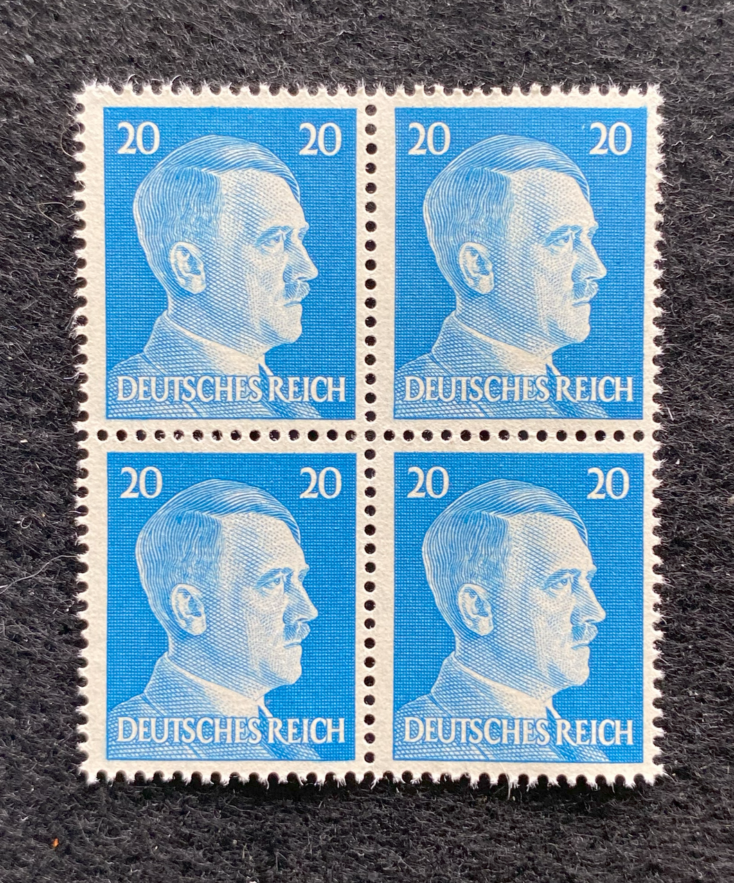 Antique WWII Unused German Nazi Third Reich Hitler 4 X 20 Rp Stamps Block MNH