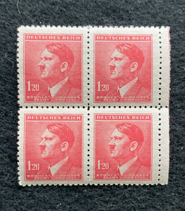 Antique WWII Unused German Nazi Third Reich Hitler 4 X 1.20 Rp Stamps Block MNH