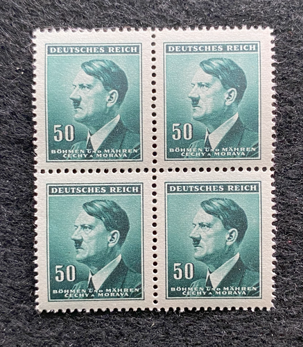 Antique WWII Unused German Nazi Third Reich Hitler 4 X 50 Rp Stamps Block MNH - Collectors Couch