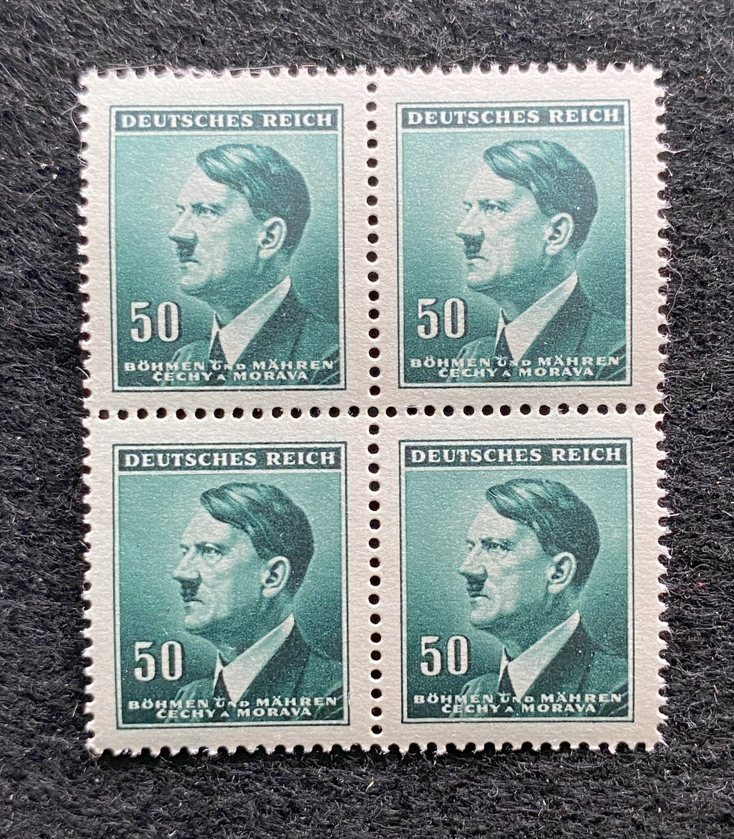 Antique WWII Unused German Nazi Third Reich Hitler 4 X 50 Rp Stamps Block MNH