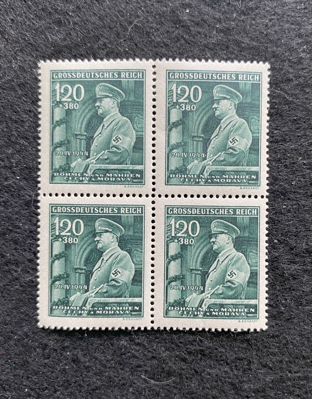 Antique WWII Unused German Nazi Third Reich Hitler 4 X 120 Rp Stamps Block MNH - Collectors Couch