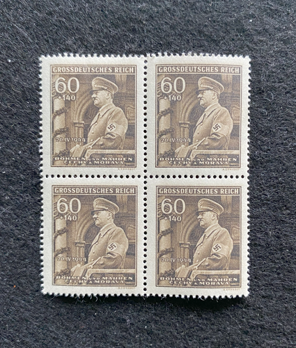 Antique WWII Unused German Nazi Third Reich Hitler 4 X 60 Rp Stamps Block MNH