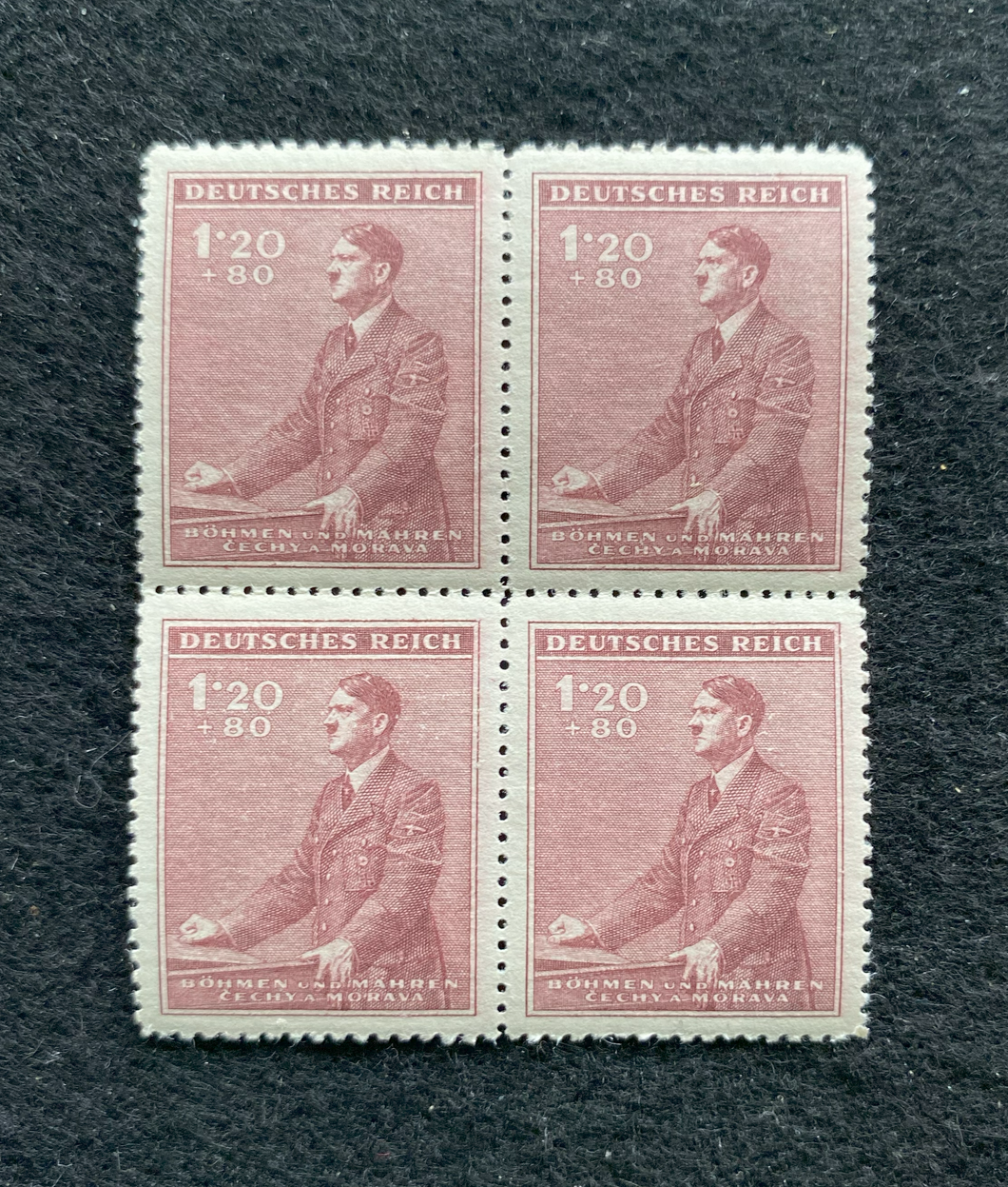 Antique WWII Unused German Nazi Third Reich Hitler 4 X 1.20 Rp Stamps Block MNH