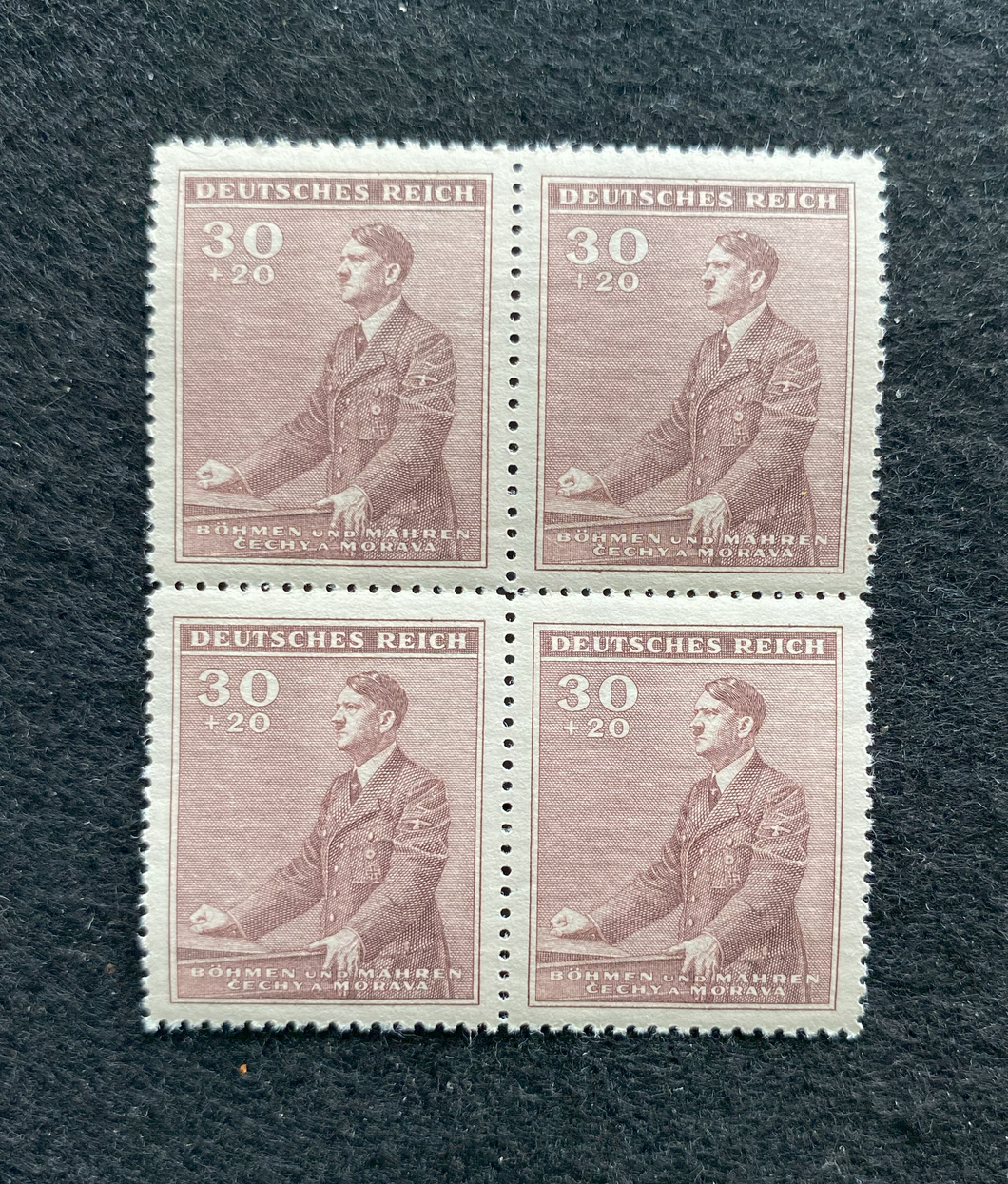 Antique WWII Unused German Nazi Third Reich Hitler 4 X 30 Rp Stamps Block MNH - Collectors Couch