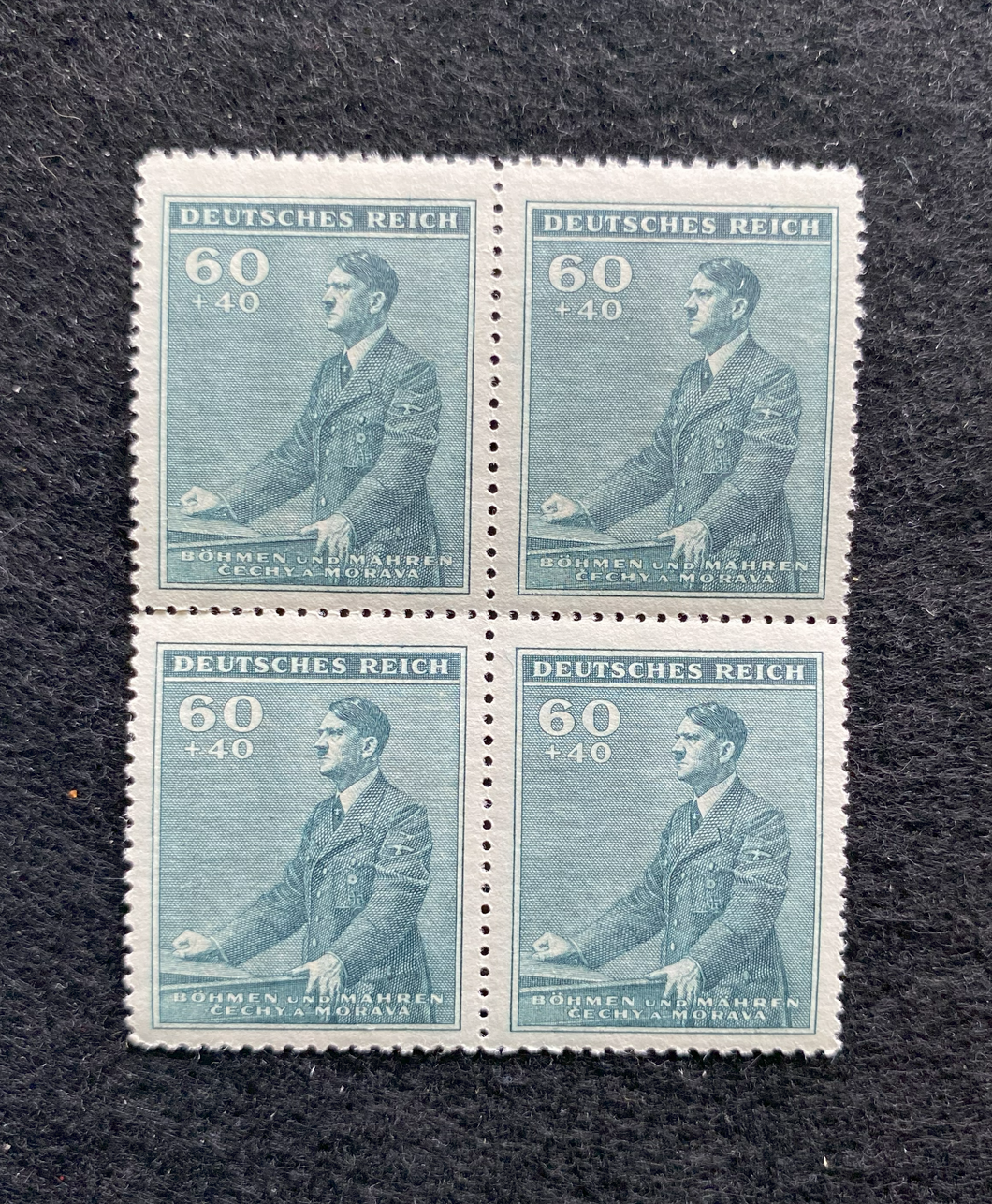 Antique WWII Unused German Nazi Third Reich Hitler 4 X 60 Rp Stamps Block MNH