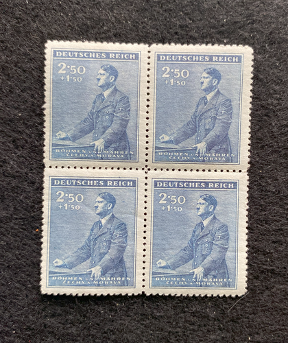 Antique WWII Unused German Nazi Third Reich Hitler 4 X 2.50 Rp Stamps Block MNH