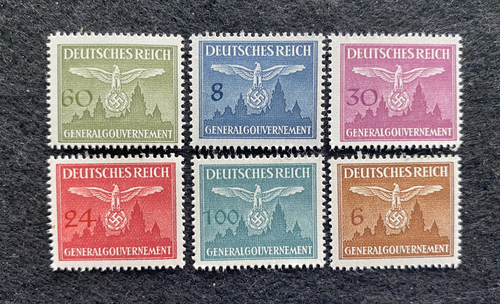 Antique German Nazi Third Reich Stamps (6) Of Occupied Poland WWII 1940 Issue