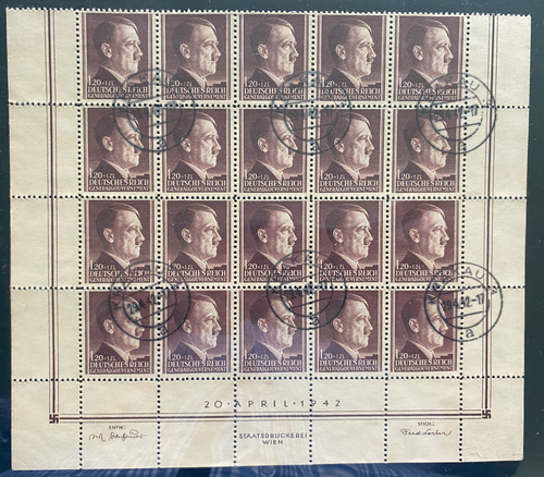 Rare German WWII Nazi Third Reich HITLER 20 Stamp Sheet 1.20 Zloty CANCELLED RARE