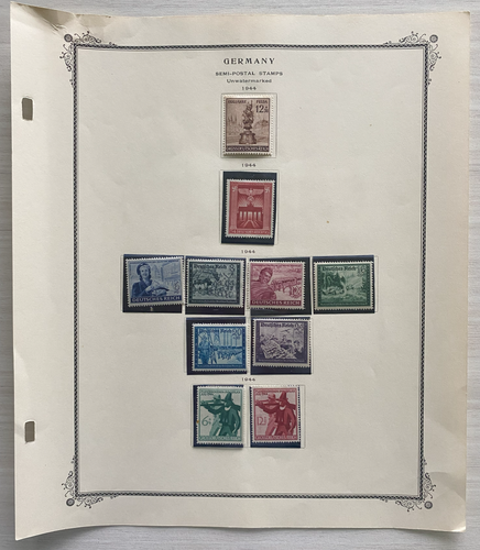 German WWII Nazi Third Reich 1944 10 Stamps From Original Postal Collection - Very Rare Find